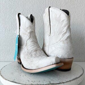 Lane LEXINGTON Women Cowboy Bootie 9 White Leather Western Cowgirl Short Boots